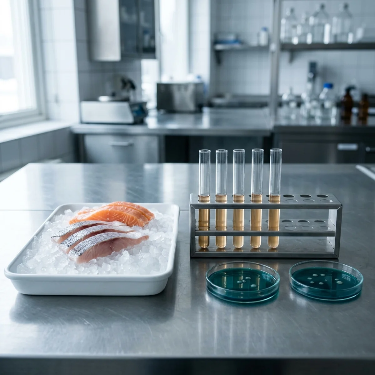 腸炎ビブリオ 検査を行う水産物の検査室のイメージ